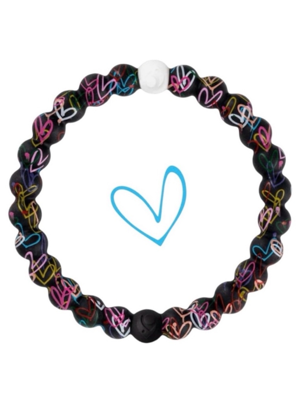 Lokai Love Bracelet XL Black Silicone Heart Print Unisex NWT